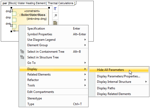 Hiding all Constraint Parameters of the Constraint Property typed by Boiler Water Mass Constraint Block.