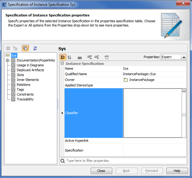 Specification Of Instance