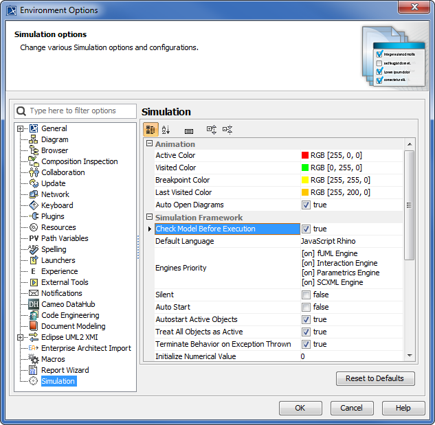 Model Validation Option in the Environment Options Dialog