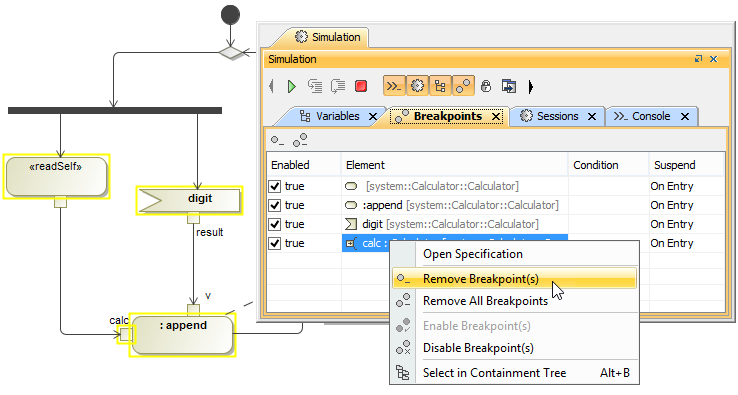 Removing Breakpoints Using the Breakpoints Pane Context Menu