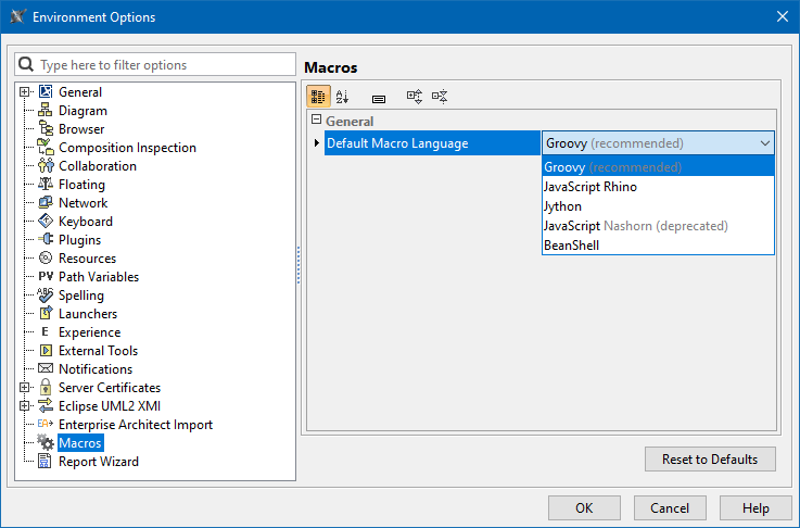 Selecting Macro Language