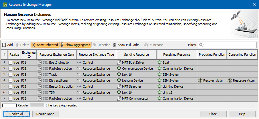 Resource Exchange Manager dialog