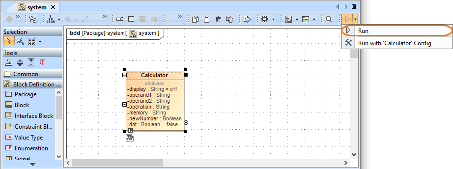Cameo Simulation Toolkit 2022x Refresh2 > Elements simulation > running_from_diagram_toolbar2.png