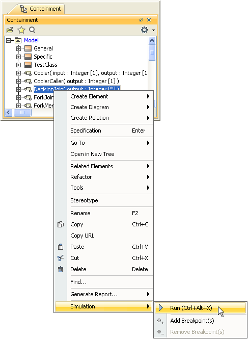 Cameo Simulation Toolkit 2022x Refresh2 > Activity > run_activity.png (Running an Activity) Running an Activity