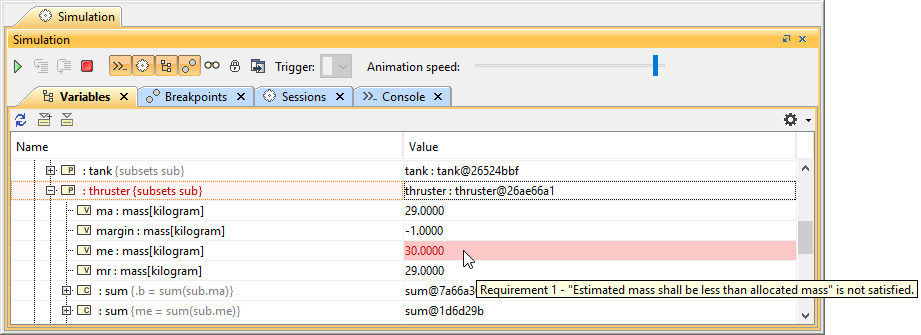 Cameo Simulation Toolkit 2022x Refresh2 > Recording Verification status of runtime values > tooltip_with_constraint.png