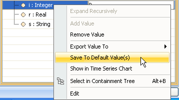 Cameo Simulation Toolkit 2022x Refresh2 > Updating default values > updatesavedefvalue2.png (Saving the Updated Default Value in the Variables Pane) Saving the Updated Default Value in the Variables Pane