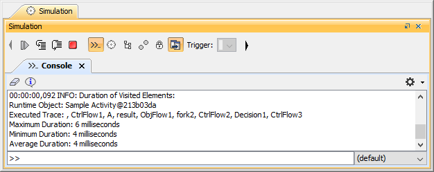 Duration of Visited Elements in the Simulation Console