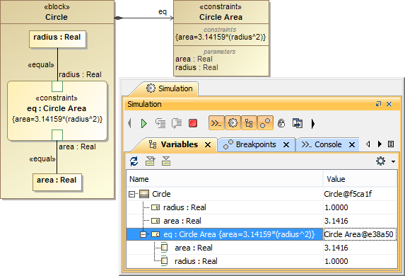 Evaluating a Mathematical Equation in a SysML Model