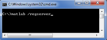 Cameo Simulation Toolkit 2022x Refresh2 > Using MATLAB on Microsoft Windows > cmd-window-regserver.png (Integration with MATLAB) Integration with MATLAB