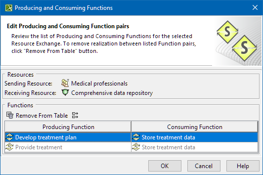 Producing and Consuming Functions dialog