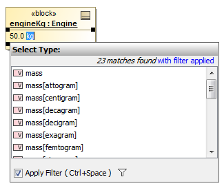 The Select Type dialog opens automatically when specifying unit.