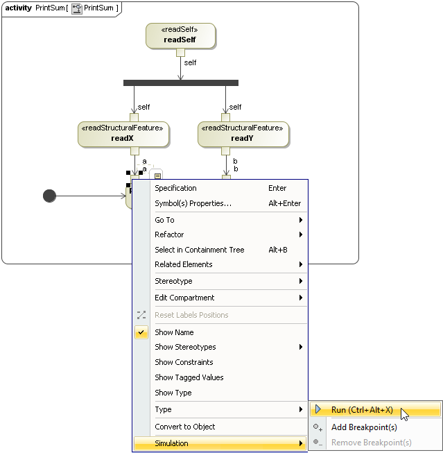 Adding Breakpoints to Pin a of print Action