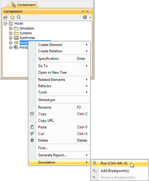 Executing the InstanceSpecification of the SumPrinter Classifier