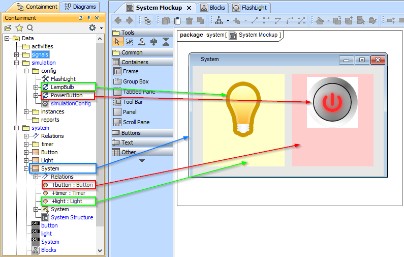 The UI Mockup Representing Class System and Its Parts