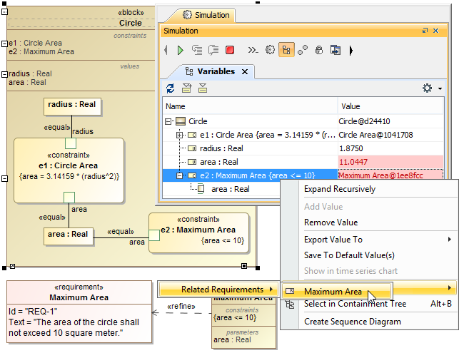 Navigating into a SysML Requirement related to a Constraint Property