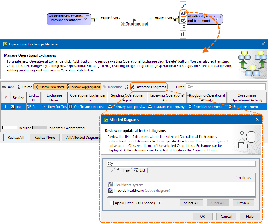 Operational Exchange Manager dialog