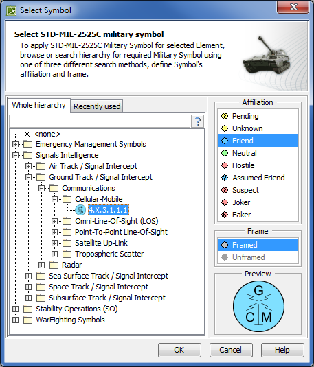 Select Symbol dialog