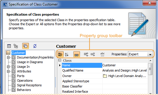 Property group toolbar