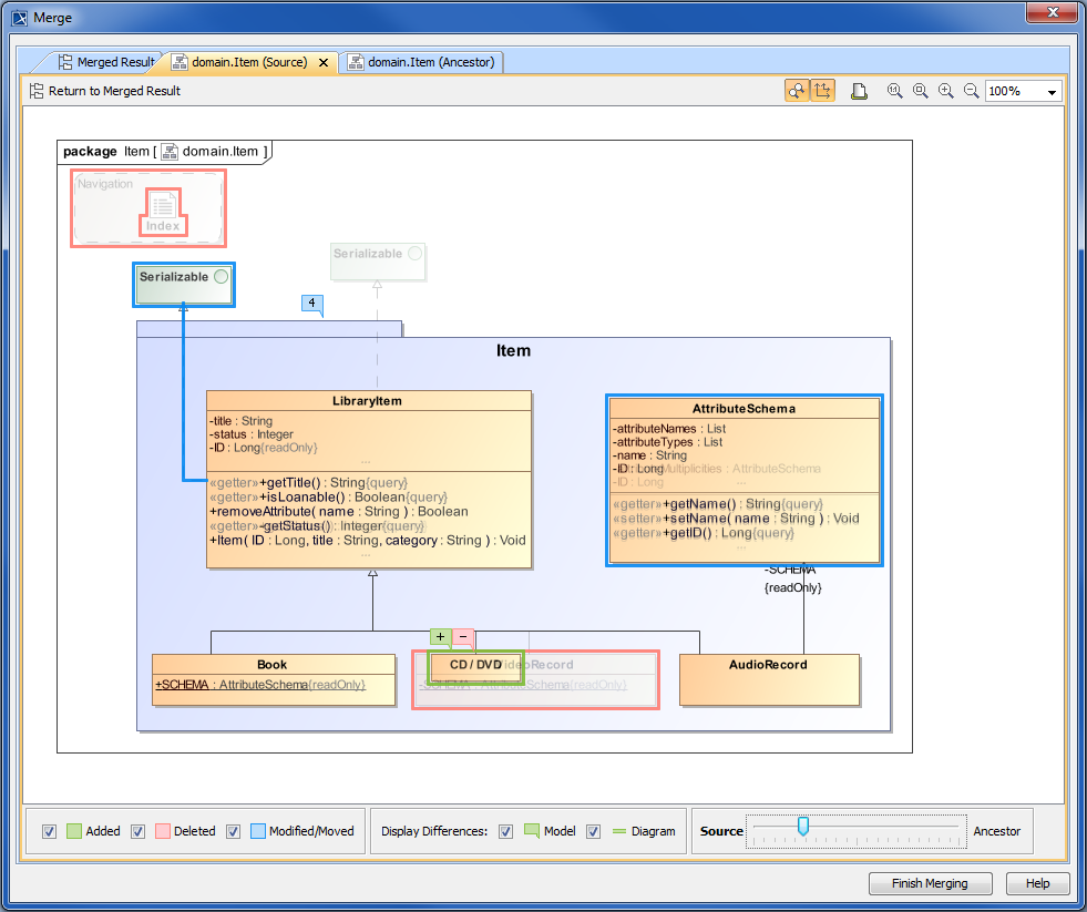 Merge Difference Viewer dialog