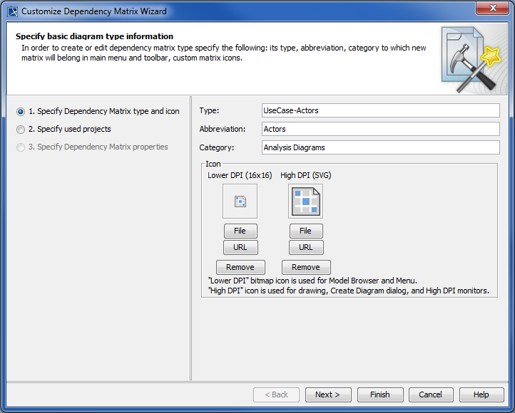 Specifying basic information about new dependency matrix type