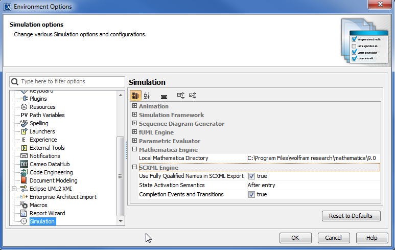 Simulation environment options - Local Mathematica directory