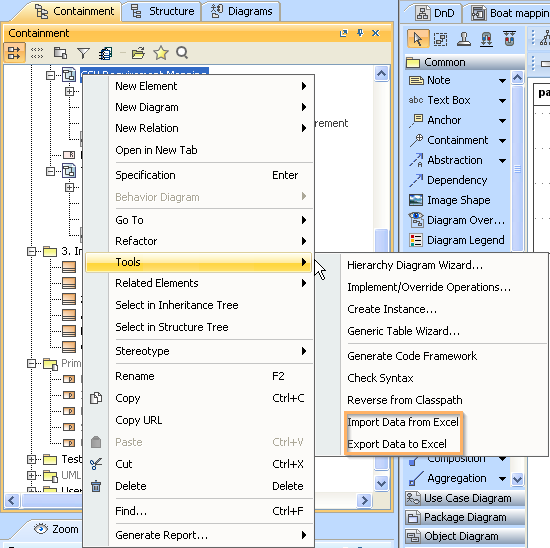 The Context Menu of a Class Mapping in the Containment Tree 