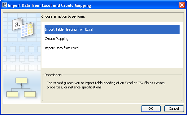 The Import Table Heading from Excel Menu