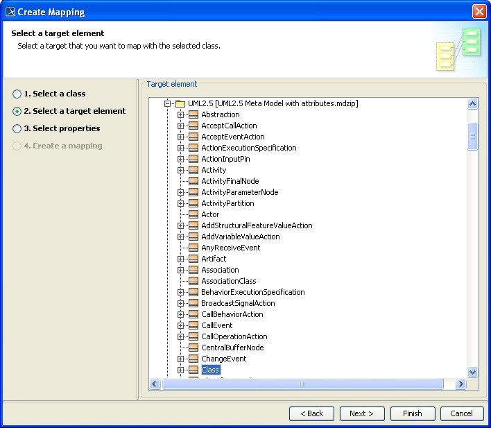 Select a TargetElement ofUML 2.5 forMapping