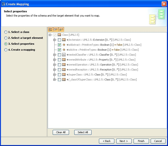 Selecting Properties ofthe Schema Class and TargetElement