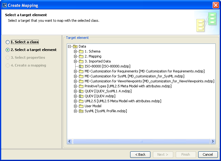 Selecting a Target Element for Class Mapping