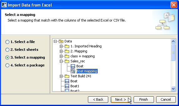 Selecting a Class Mapping Option Page