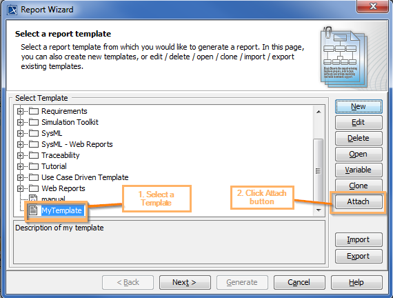 Step on how to attach template