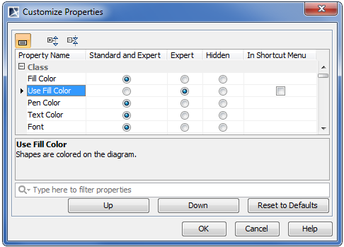  Example of Customize Properties dialog for symbol properties