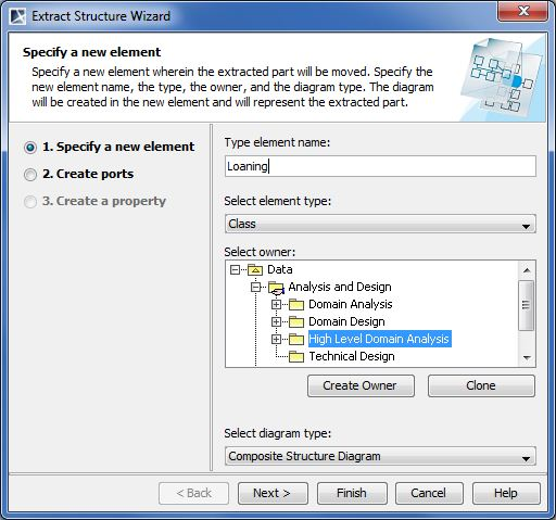  Extract Structure Wizard. Specify a new element and a diagram