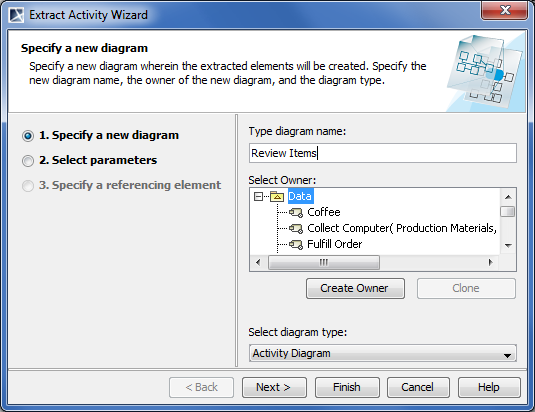  Extract Wizard. Specify a new diagram