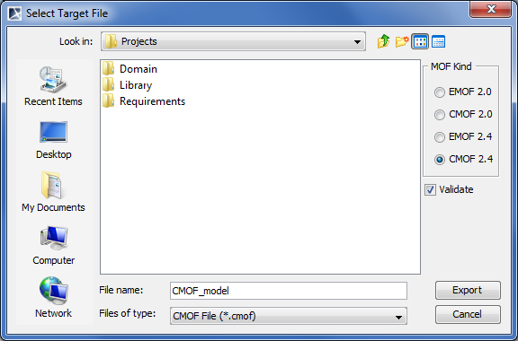 Select Target File dialog