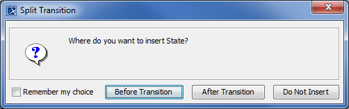 Split Transition dialog