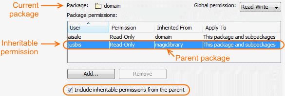 Showing inheritable permissions of the parent package