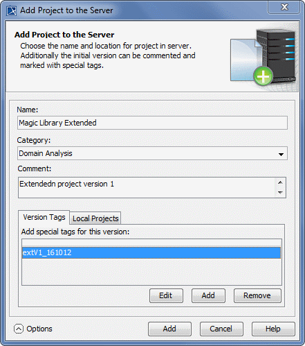 Add Project to the Server dialog