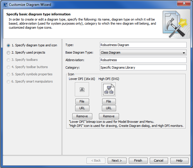 Customize Diagram Wizard - Step 1