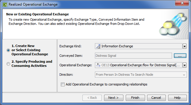 Creating new or selecting Operational Exchange in Realized Operational Exchange wizard