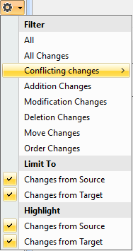 Choosing change type for displaying changes in Merged Results tree