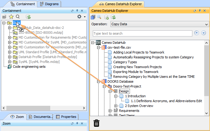 Copying data by dragging a source node to target