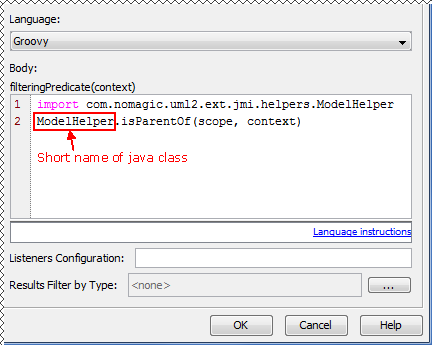 Using ModelHelper to define filtering condition script