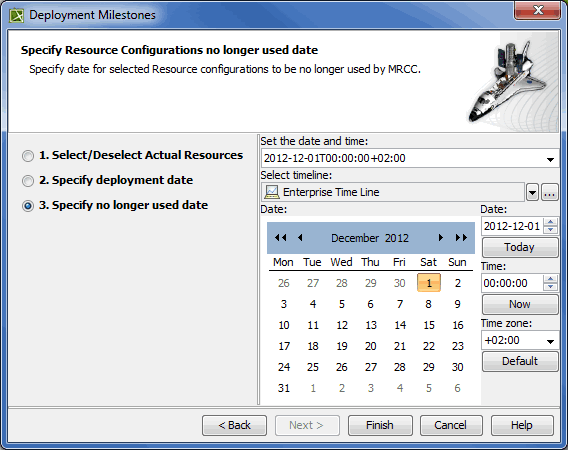 UAF Plugin 19.0 LTR SP4 > Deployment Milestones wizard > deployment_milestones_wizard_step3.png (Specifying no longer used date in Deployment Milestones wizard) Specifying no longer used date in Deployment Milestones wizard