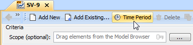 UAF Plugin 19.0 LTR SP4 > Time Periods dialog > time_periods_button_on_SV-9_table_toolbar.png (The Time Period button, highlighted in yellow, on the SV-9 table toolbar is used to open the Time Periods dialog.) The Time Period button, highlighted in yellow, on the SV-9 table toolbar is used to open the Time Periods dialog.