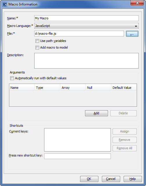 Macro Information Dialog