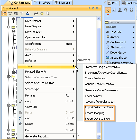 The Context Menu of a Schema Class in the Containment Tree