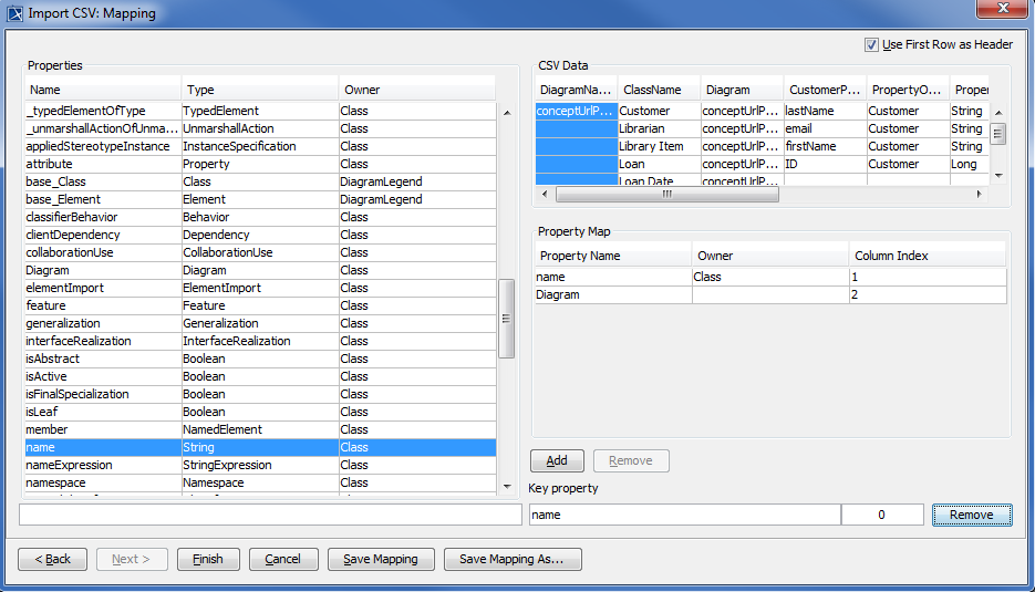 Mapping CSV Columns with Properties