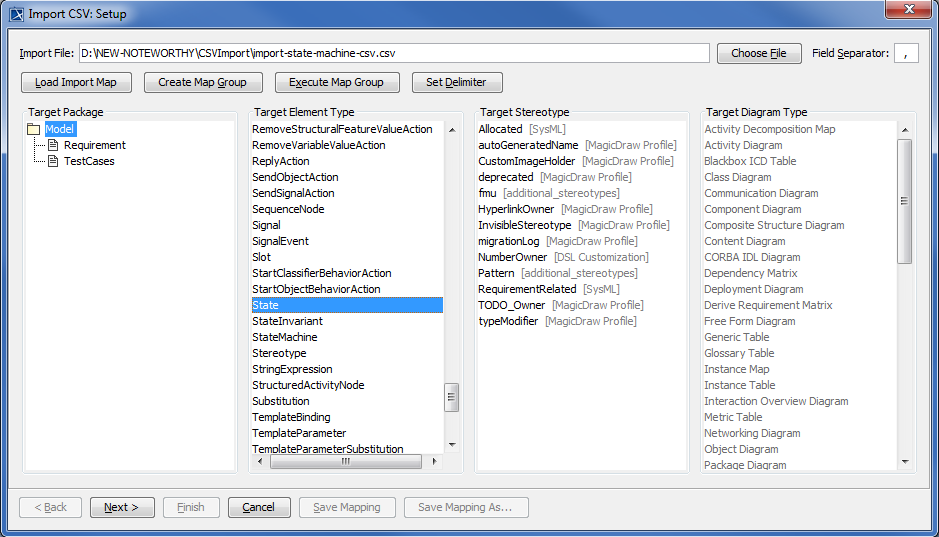 Importing State Information to a State Machine Diagram